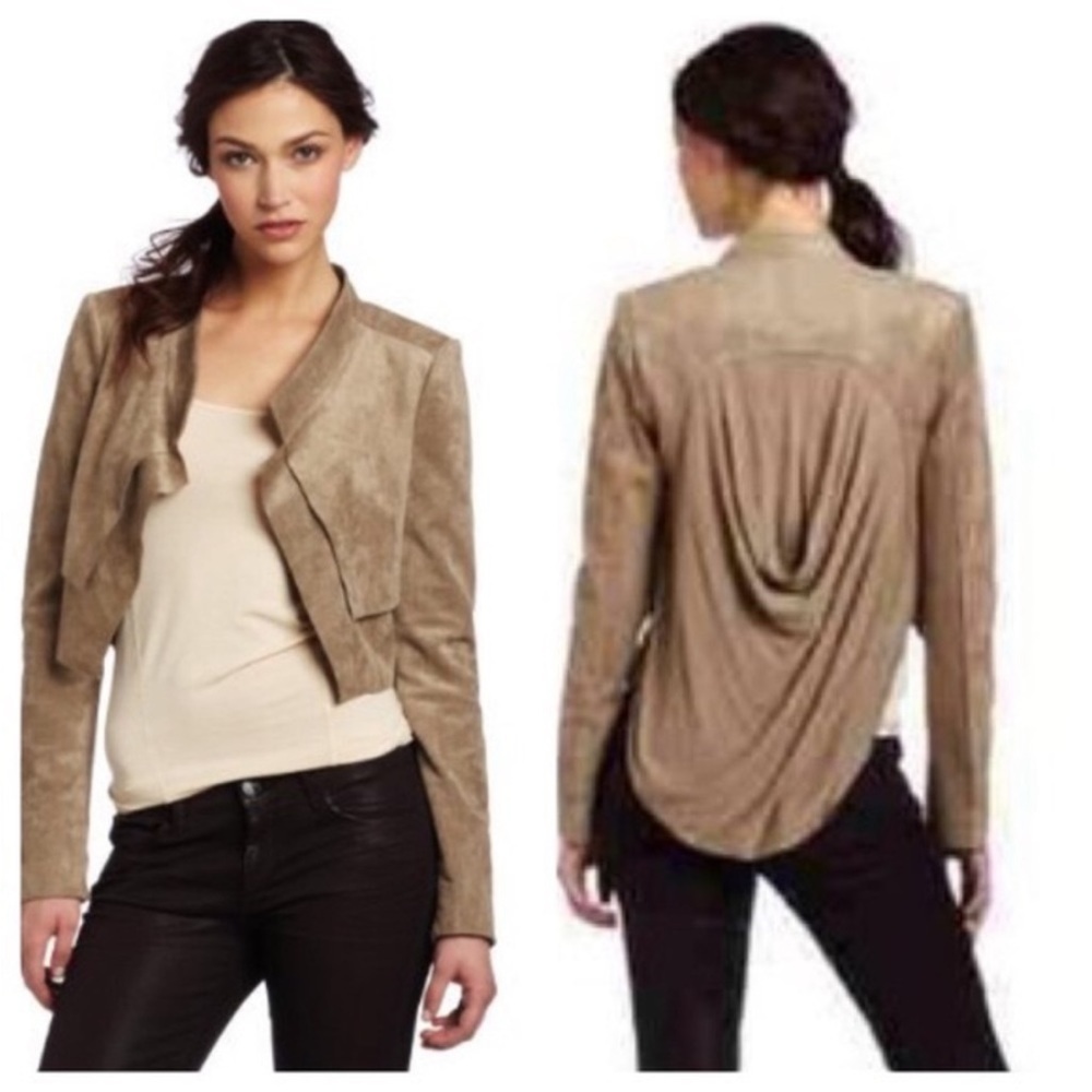 BCBG MaxAzaria | Norton Drape Faux Suede Vegan Cropped Blazer • small